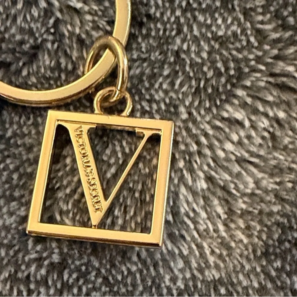 VICTORIAS SECRET KEYCHAIN BAG CHARM GOLD MONOGRAM LOGO KEY RING LEMON NWOT